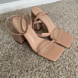 Nude ankle strap heel sandals